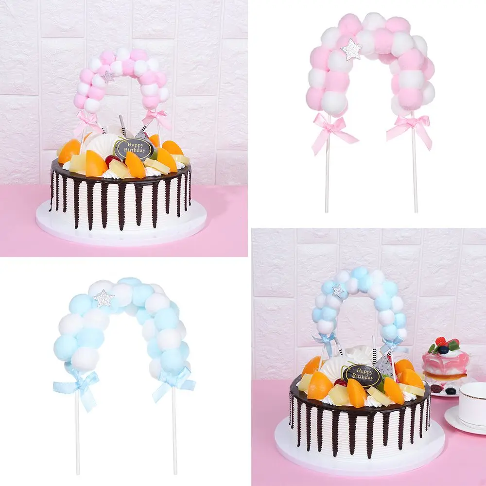 

Soft Christmas Wedding Birthday Party Cake Top Flags Ball Arch Cake Topper Cake Supplies Pompom Cloud Cake Topper