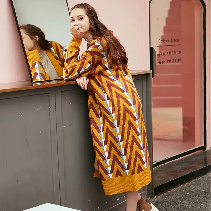 Женский свитер Пальто Вязаный кардиган длинный рукав V-образным вырезом в