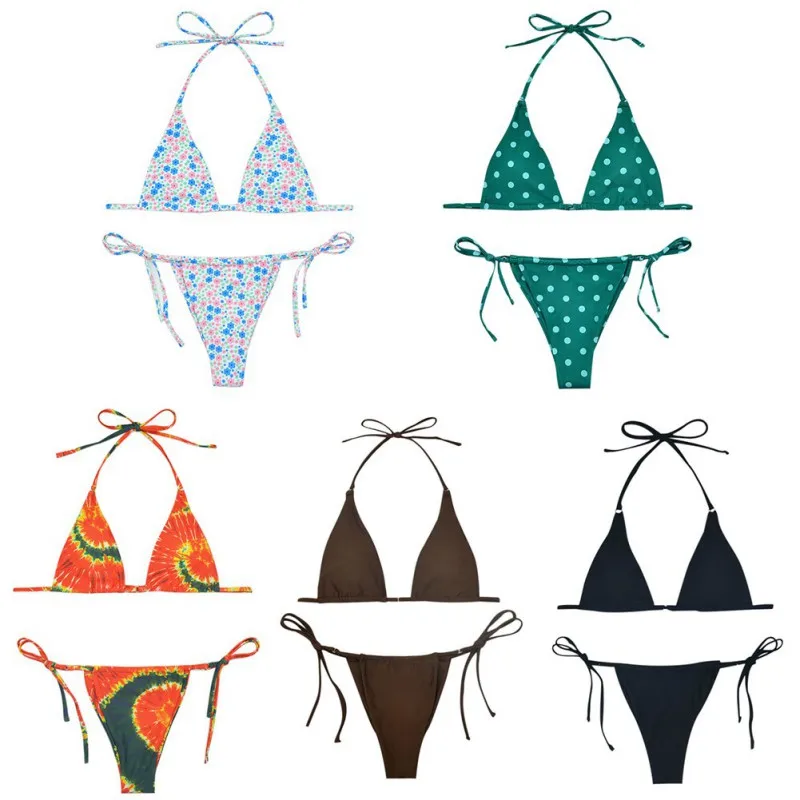 

2021 Sexy Halter Swimsuit Swimwear Printed Bikini Set Female Brazilian Bathing Suits Beach Wear Backless Monokini Biquini Hot