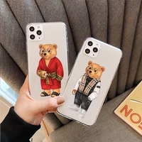 fashion casual cute bear phone cover for iphone 11 12 pro max x xr xs max 6 6s 7 8 plus 12mini se20 clear soft silicone tpu case