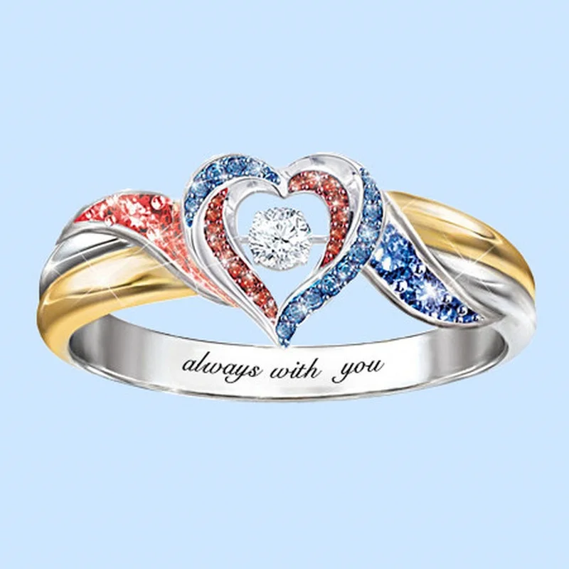

Fashion Romantic Heart Ring Blue Red Crystal Lady Ring Charm Symbol Love Gift Wedding Ring Princess Proposal Engagement Ring