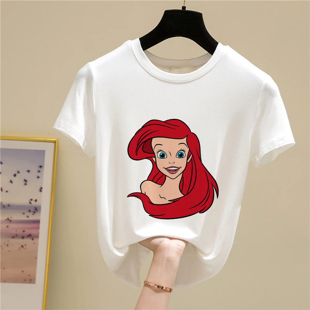 

Summer Vogue Disney T Shirt Women's Casual Short Sleeve Princess Ariel Print T-shirt for Women Ulzzang Fashion Lady Tops Girl
