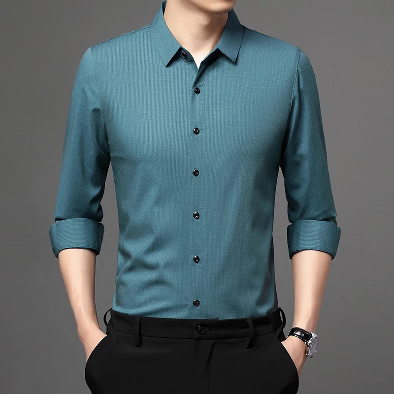 

Рубашка мужская однотонная с длинным рукавом, брендовая Повседневная Деловая Классическая приталенная уличная одежда, смокинг, осень 2021