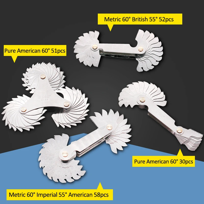 

Резьбовой шаблон 55-60 градусов, измеритель шага резьбы, лезвие, складной прибор для измерения, из нержавеющей стали