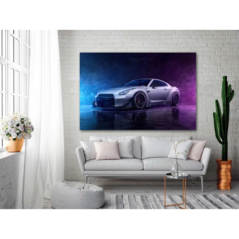 Картины на холсте серый Nissan GTR суперкар плакаты стену картины для декора гостиной