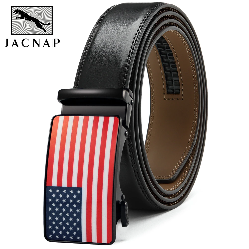 Ремень JACNAIP мужской с автоматической пряжкой, кожаный пояс с американским флагом, в ковбойском стиле, подарок для мужчин