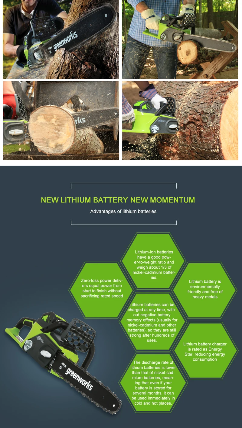 Greenworks 40v Беспроводная цепная пила бесщеточный мотор 20312 бензопила, не включая аккумулятор и зарядное устройство