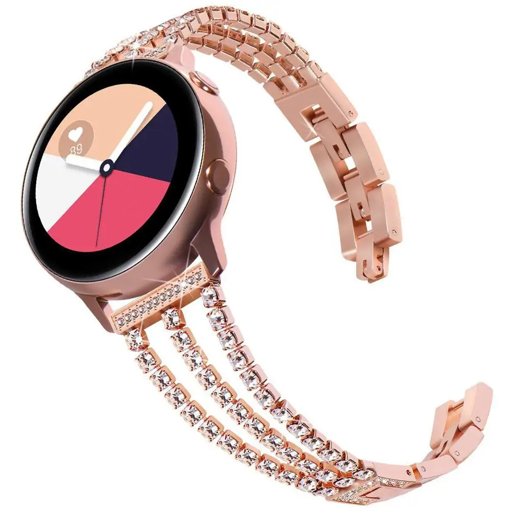 Rose gold Роскошный Алмазный браслет из нержавеющей стали для samsung gear Sport/Galaxy Watch 42 мм/Active 2 ремешка 20 мм металлический браслет - Цвет ремешка: Rose gold