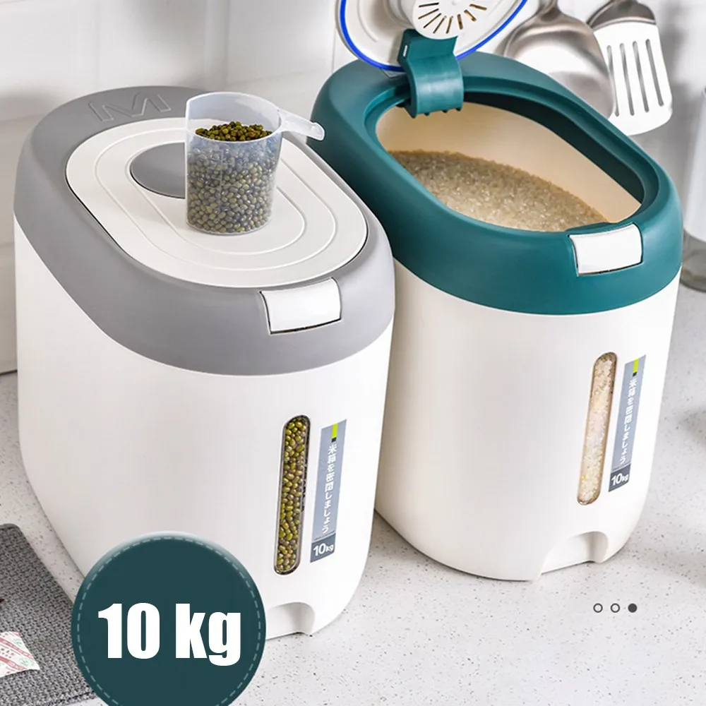 

Cereal Dispenser Moisture Proof Airtight Rice Storage Bin Auto Flip Top Metering Food Container For Flour Sugar 10KG