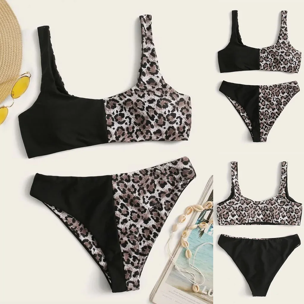 Сексуальный купальник с леопардовым принтом лоскутное бикини для женщин два