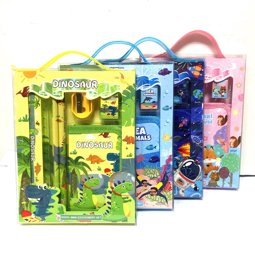 

PVC 6-in-1 School Stationery Set With Handles Portable Studay Tools Organizer Birthday Chrismats Gifts Set Toys For Student Kid