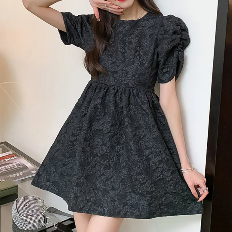 

New Summer White Black Jacquard Slim Vintage Dress Women Clothing 2021 Fashion Short Sleeve Mini Dress Sukienki Damskie Vestidos
