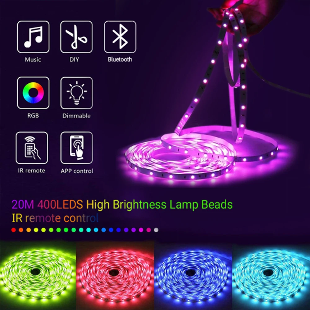 

LED Lights Strips Bluetooth RGB 5050 SMD Flexible Ribbon Luces Led DIY Color 24V TV Computer Bedroom Decoration BackLight Lamp
