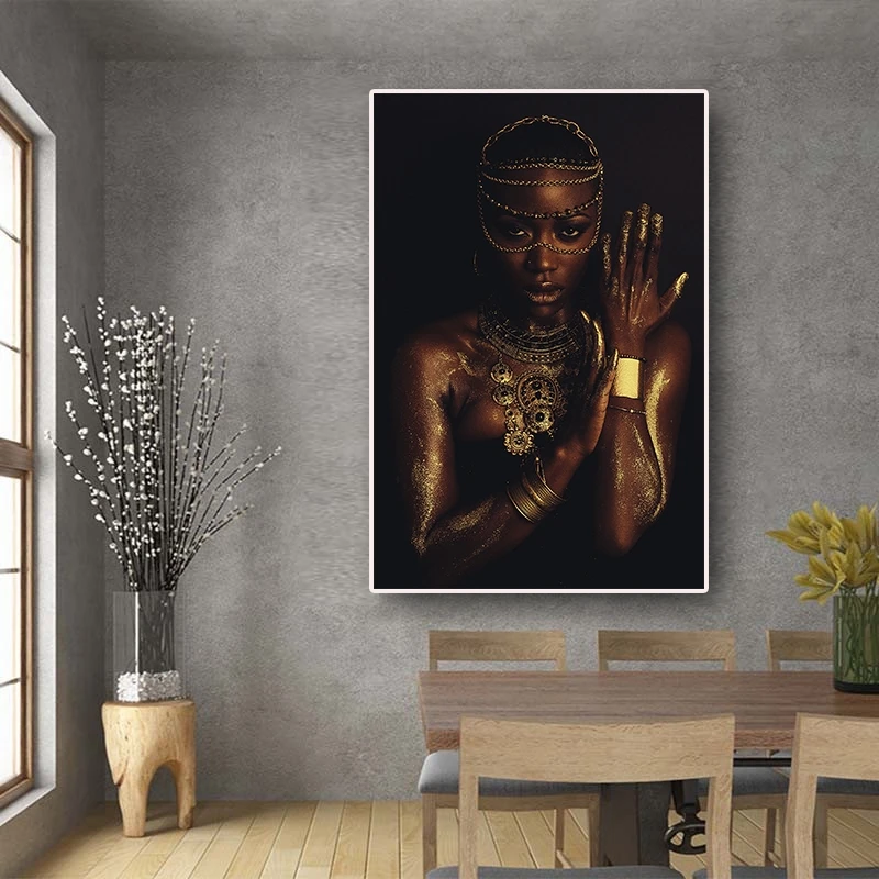 

African Black Woman Poster Painting on Canvas Cuadros Posters and Prints Wall Art Picture for Living Room Bedroom Decor No FRAME