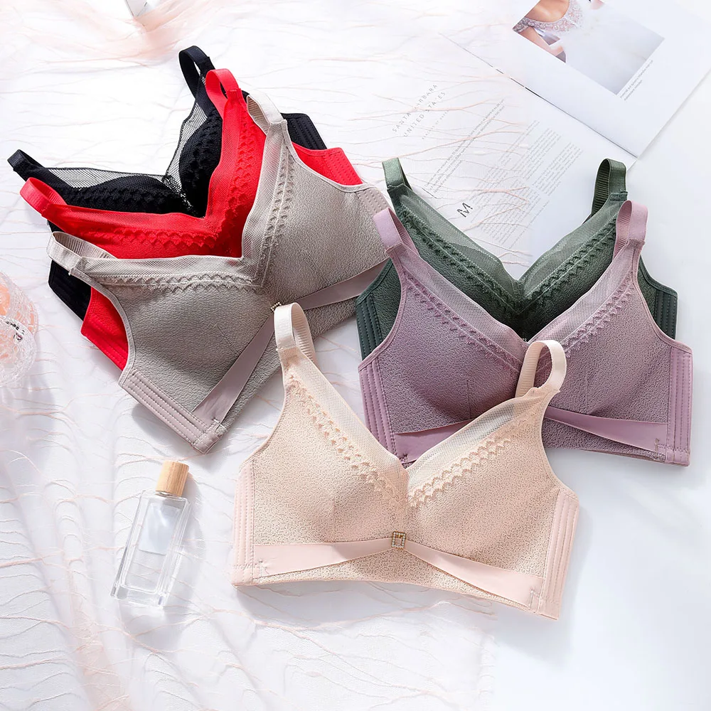 

Explosion Muticolor Women Bras Lace Breathable Underwear Wirefree Padded Brassiere Push Up Lingerie Soft Quality Wide Back 30A B