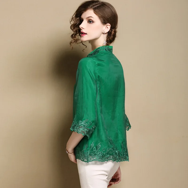 Лето 2021 традиционная зеленая Китайская одежда Рубашки Топы для женщин |