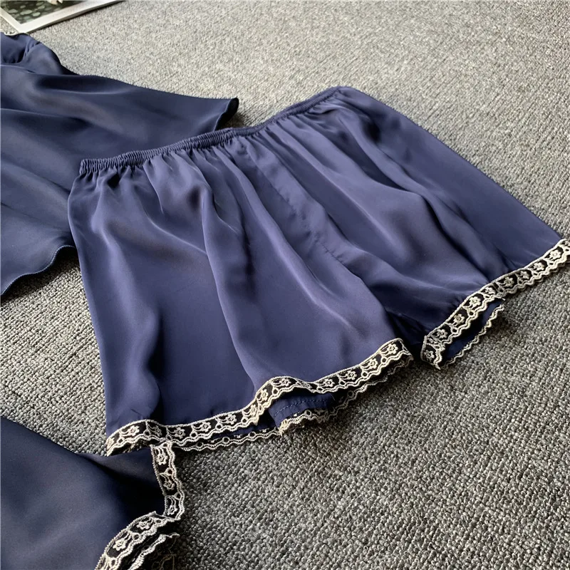 

Babyoung Sleepwear Twinset Silk Pajamas Set Women Long Sleeve Bathrobe Sexy Robes Set Camisole Lace Nightdress 4 Pcs Sleep Set