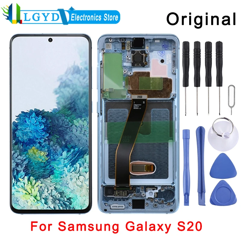 

Оригинальный динамический ЖК-экран AMOLED и дигитайзер в сборе с рамкой для Samsung Galaxy S20