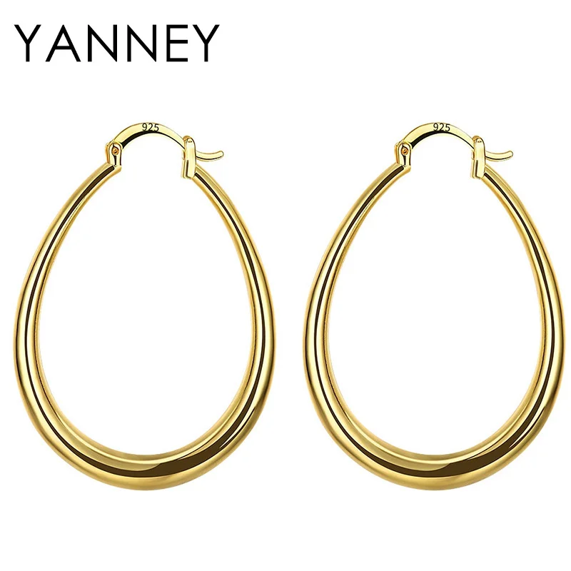 

YANNEY 925 Sterling Silver Glossy Oval Fashion Hoop Earrings For Women Wedding Jewelry Girls Party Gifts