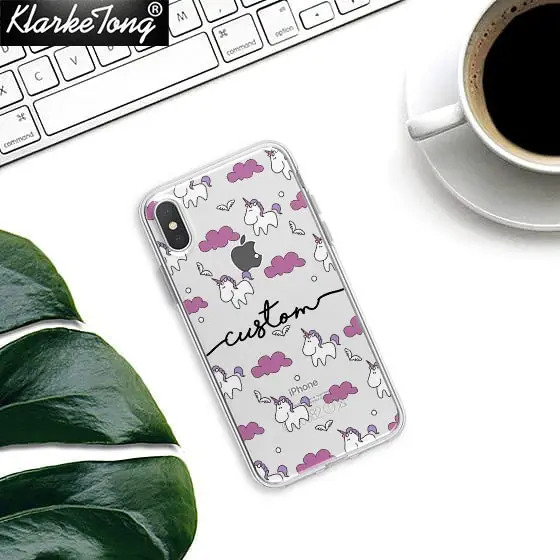 Blackname4 Персонализированное имя пользовательский чехол для телефона для iPhone 11 Xs MAX XR 8 7 6 Plus 5S цветок Единорог прозрачный силиконовый чехол - Color: Blackname4