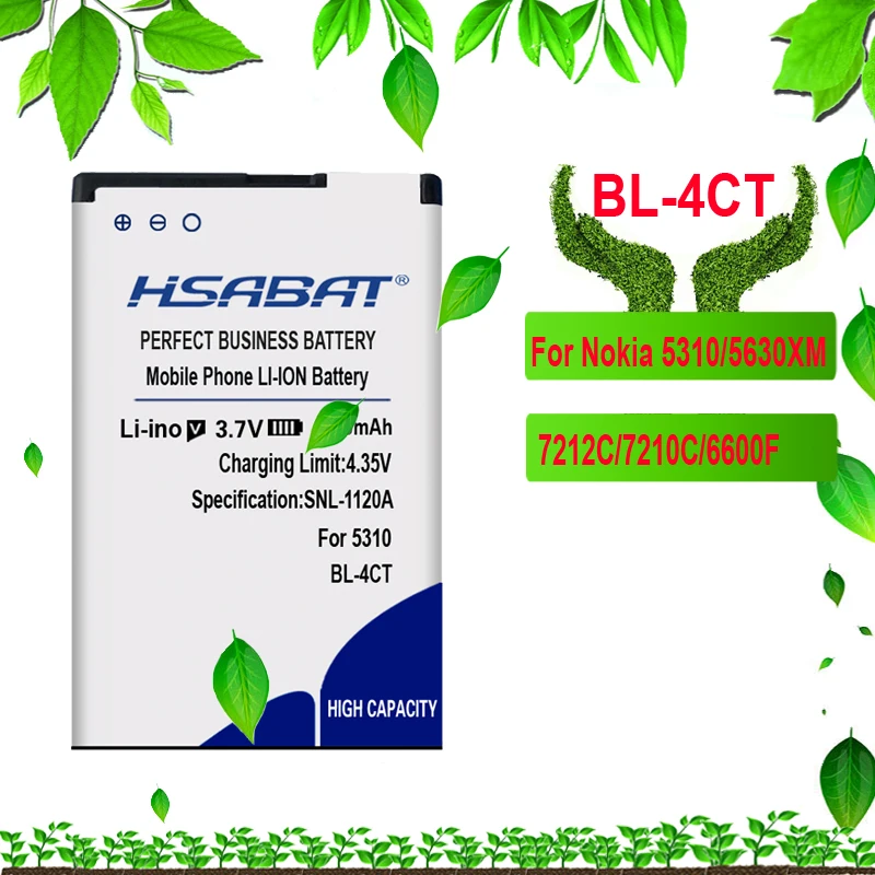 HSABAT Батарея для Nokia BL-4B BL-4D BL-4C BL-4CT BL-4U BL-5B BL-5BT BL-5C BL-5CT BL-5J BP-5M BP-6X BL-6Q BLC-2 BLD-3 BLB-2