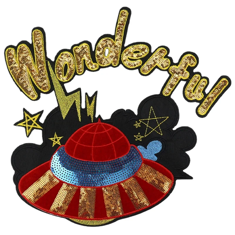 UFO Alien Spaceship Sequins Patches Large Patch for Clothing Jackets Clothes Sticker Sewing on Applique DIY Craft Apparel | Дом и сад