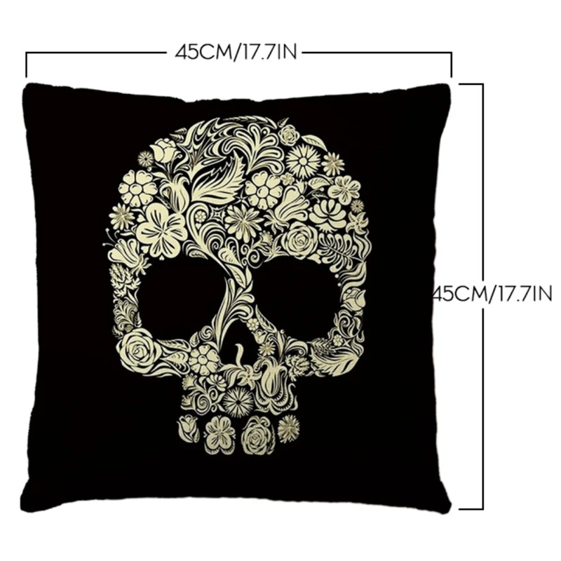 D Morden 45x45cm Halloween Sugar Skull Cushion Cover Mexican Skeleton Home Decorative Pillow Case Sofa Throw Pillow Cover - Color: D