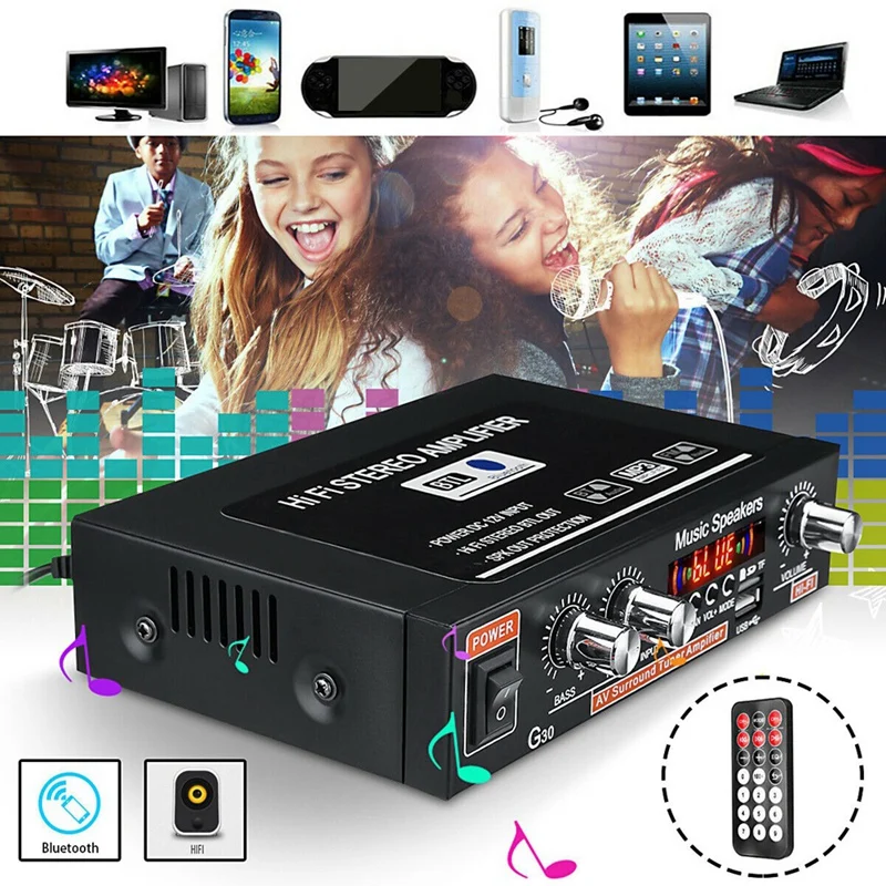 Универсальный G30 HIFI Bluetooth автомобильный усилитель мощности fm радио плеер
