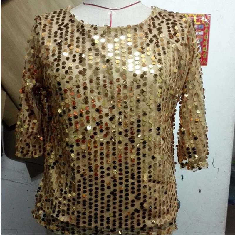 Весенняя женская Футболка с рукавами блестками рубашка женские рубашки 2020
