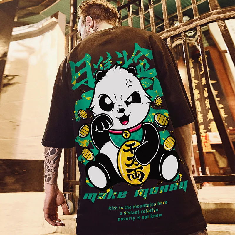 

Oversize national fashion fat short sleeve t-shirt men's round neck Street size half sleeve men's loose couple's wear
