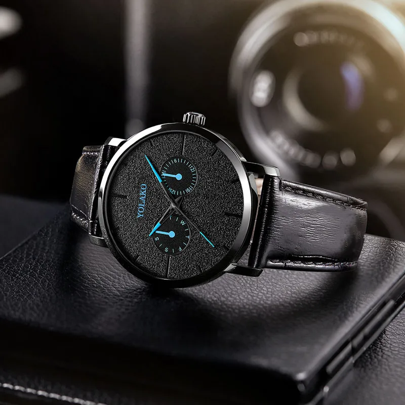 Новинка 2019 повседневные кожаные часы с синим ремешком указкой кварцевые модные