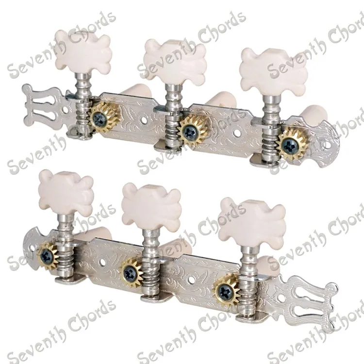 

A set of 2 pcs Silver Classical Guitar Tuning Pegs Keys Tuners Machine Heads With White Flower Shape Button