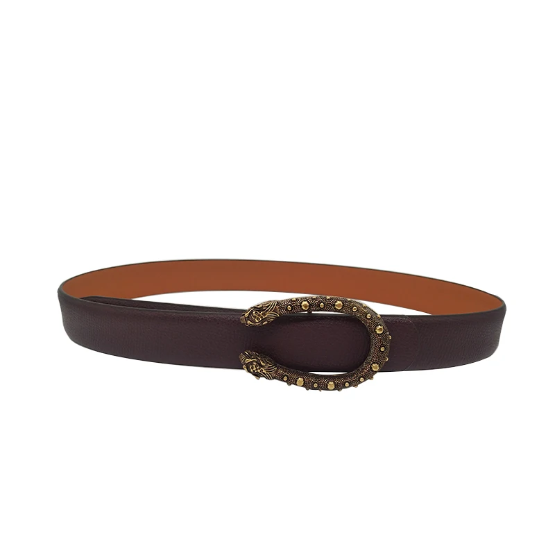 

New Leather Cow Skin Women Belt Tiger Buckle Reverible Color 2.8CM Width Waist Cummerbunds Correas Para Mujer