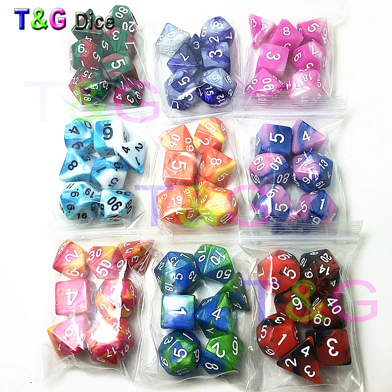 Забавные 2 цвета зеленый микс синий мульти сторонний кубики 7 кости набор для D &amp