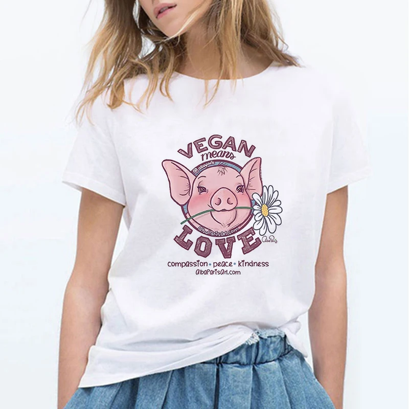 Lus Los Femme с животным принтом Kawaii футболка Вегетарианская Футболка harajuku/одежда