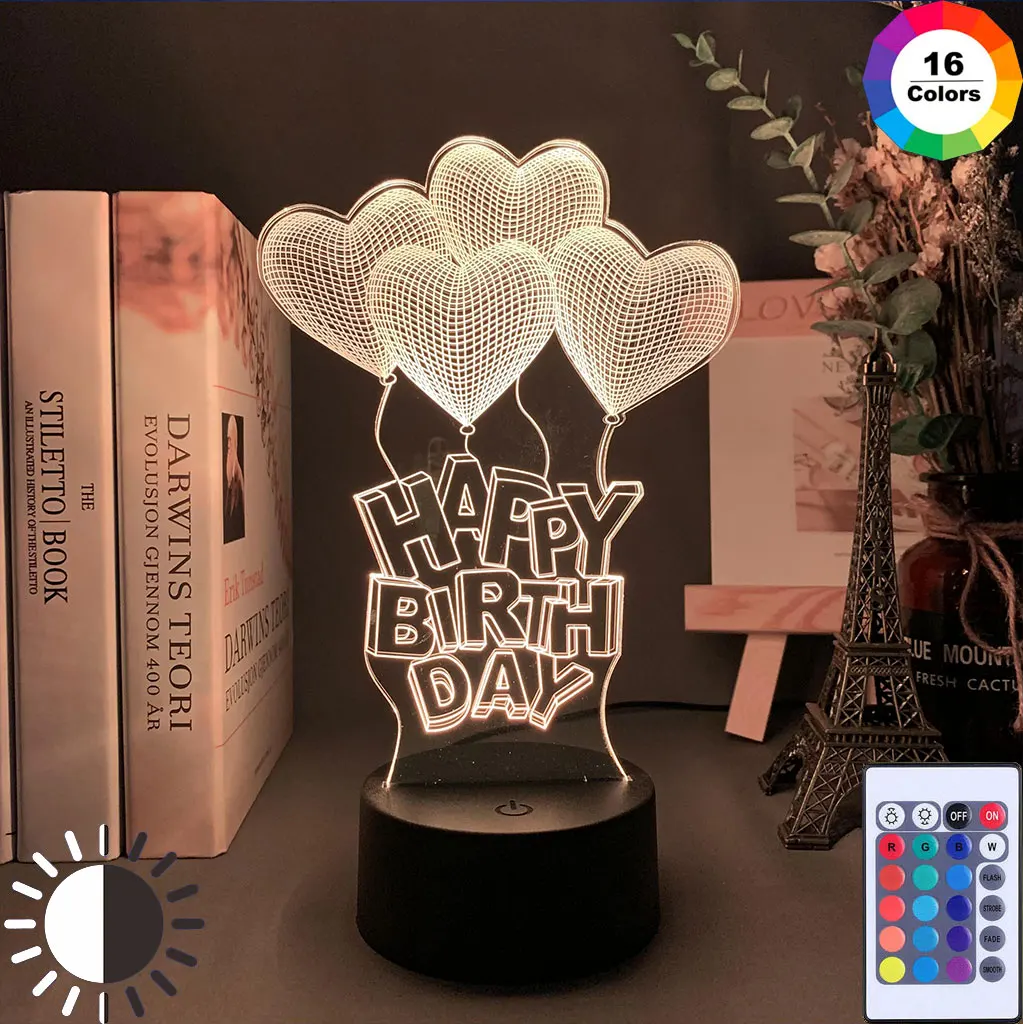 Светодиодный ночсветильник с сердечками и воздушными шарами меняющий цвет для