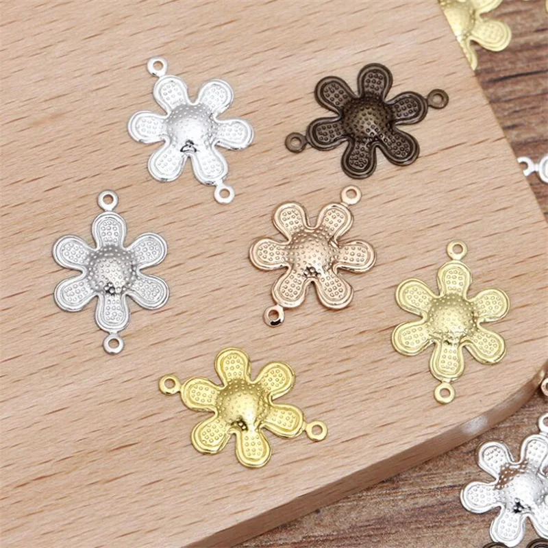 100 шт. винтажных соединителей для ювелирных изделий с филигранью, золотистого/серебристого цвета, с мотивом цветов, для создания браслетов, сережек и других украшений.