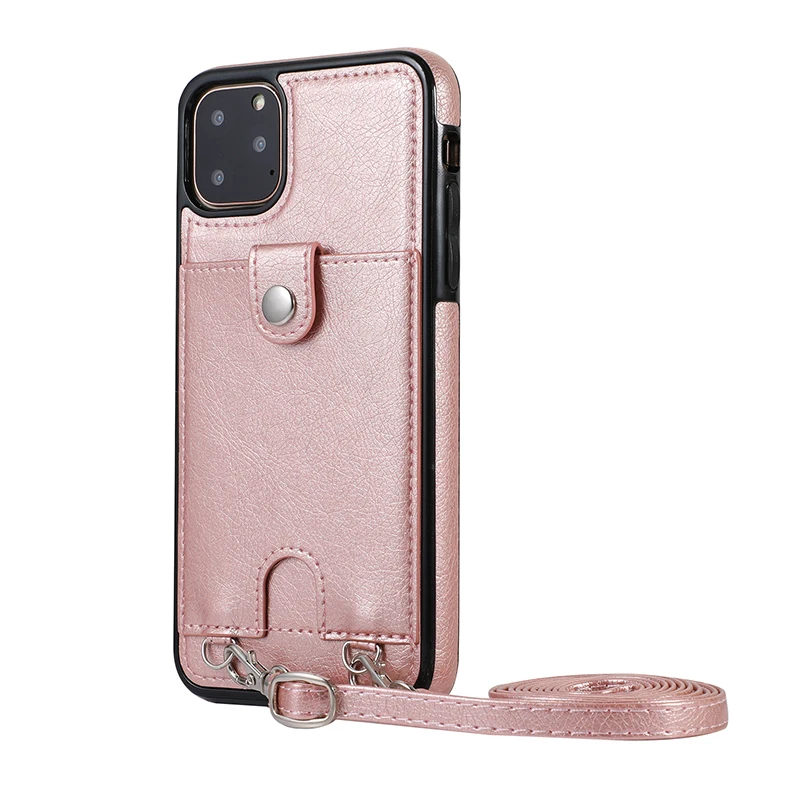 Rose Gold Винтажный чехол-накладка из искусственной кожи для iPhone 11 Pro Max XR X Xs Max, кошелек, чехол для телефона для iPhone 6, 6 S, 7, 8 Plus, чехол с ремешком - Цвет: Rose Gold