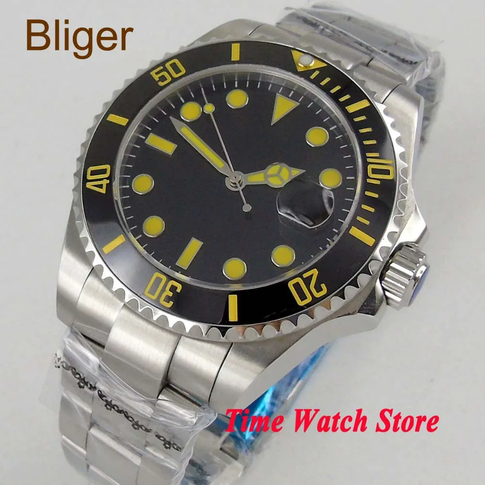 

Bliger 40mm No logo Luxury Quality black mechanical automatic wrist watch men waterproof diver pilot sapphire luminous steel 55