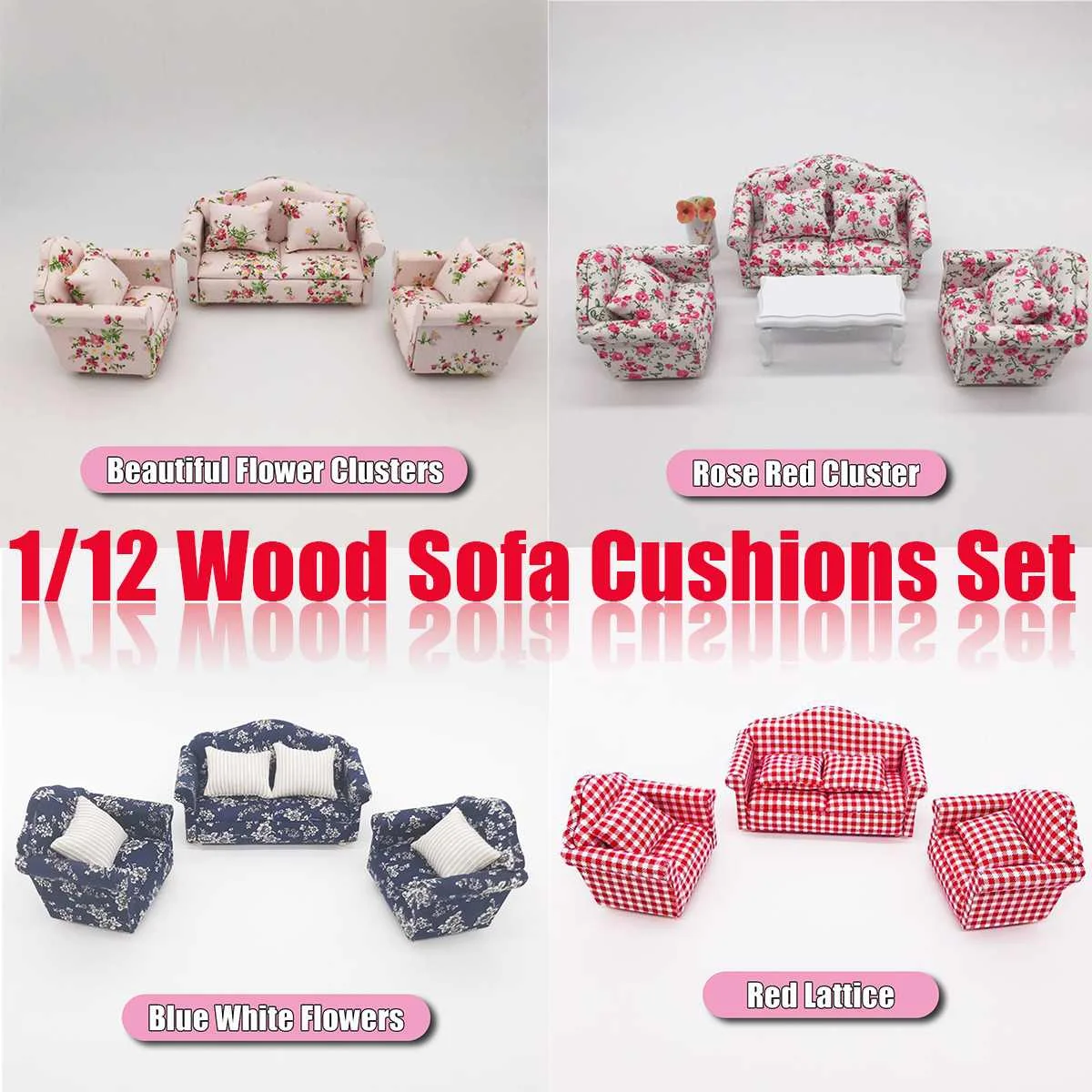 

3pcs 1:12 Mini Doll House Cloth Sofa Plaid Sofa Cushion Set Dollhouse Furniture Decor Kids Children Play House Toy