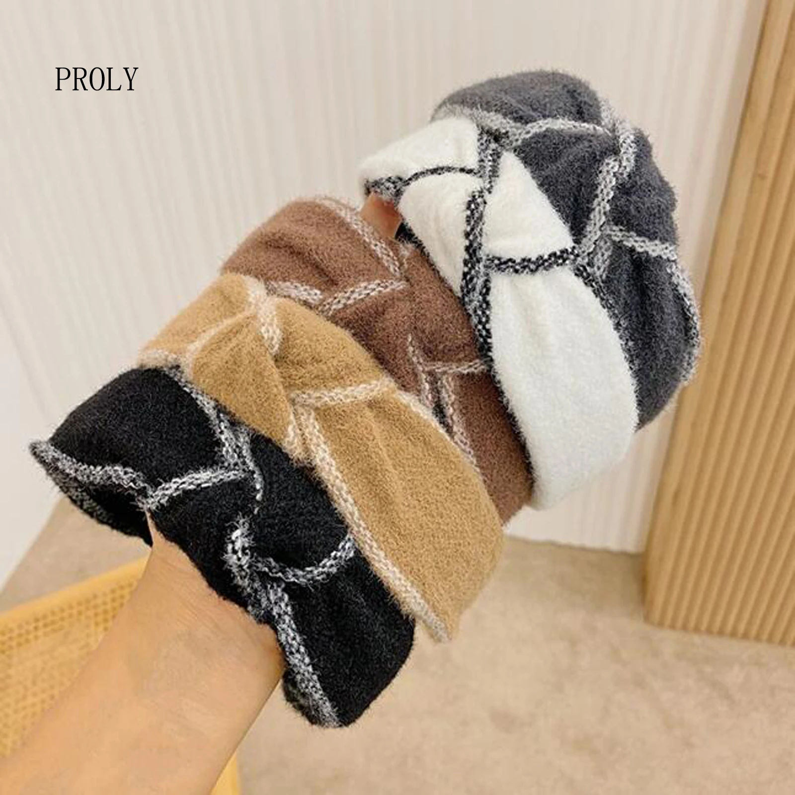 

PROLY New Fashion Women Hairband Soft Winter Spring Headband Warm Plush Wide Side Turban Adult Center Knot Hair Accessories