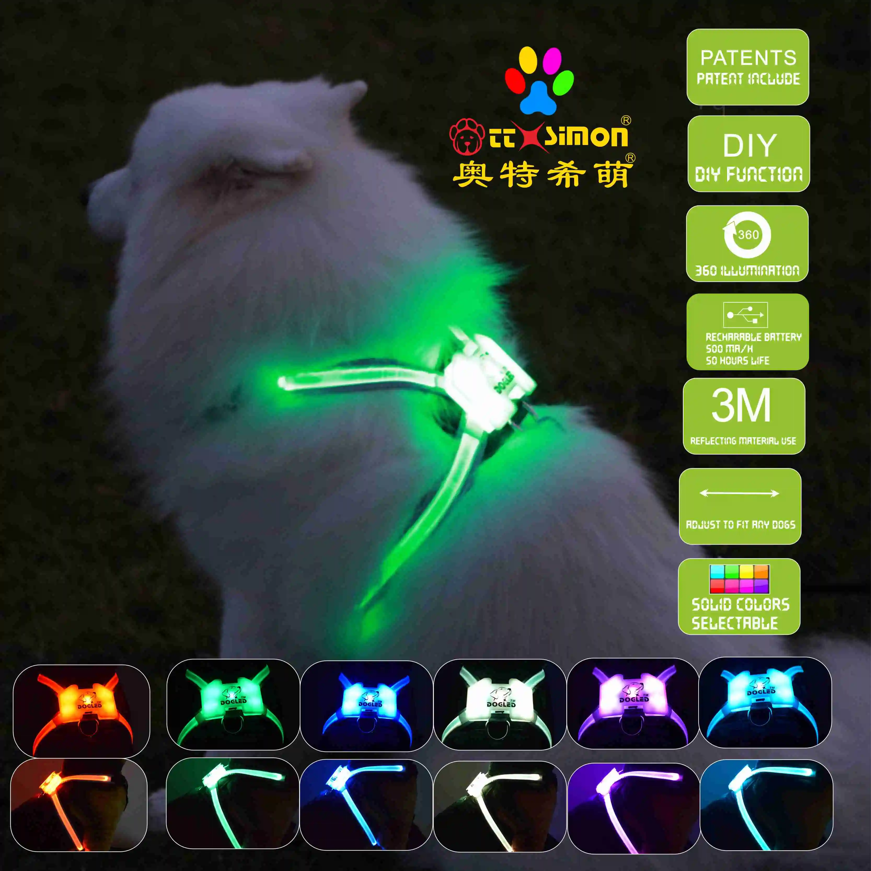 

CC Simon Dogled harness for big dog 7 in 1 color Dog Harness Glowing USB Led Collar Puppy Lead Pets Vest Dog Leads