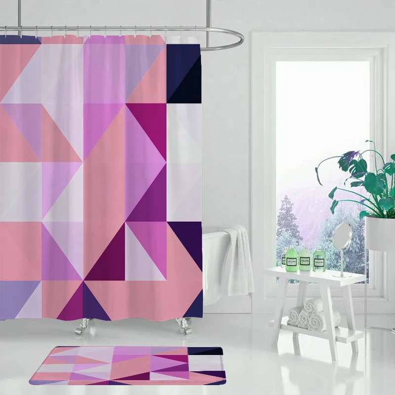 Geometric shower curtain leaf bathroom bathtub waterproof | Дом и сад