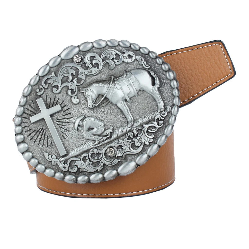 Мужской кожаный ремень в стиле вестерн рыцарь лошадь крест череп ковбойская