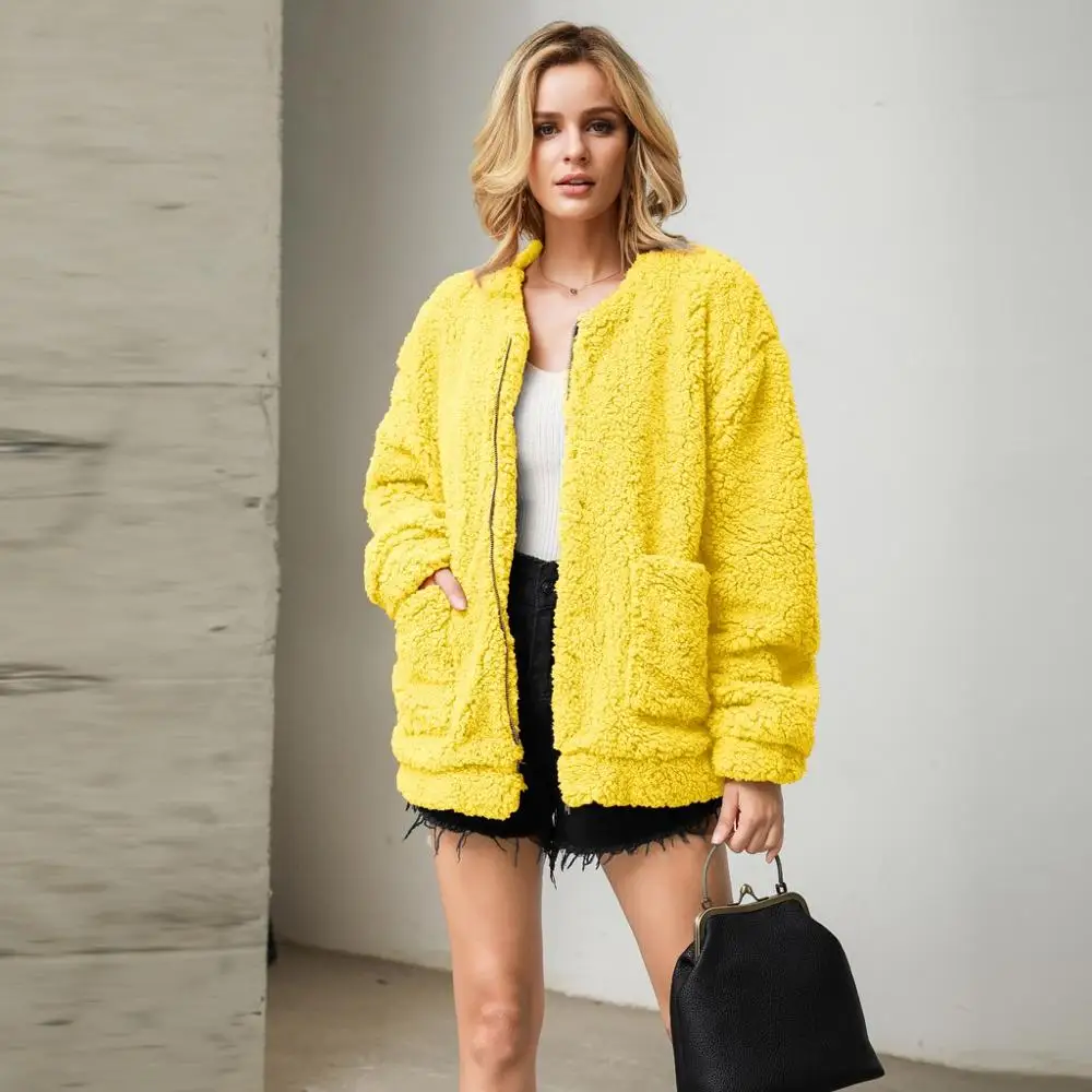 

Faux Fur Coat Women Autumn Winter Fluffy 2019 Plush Coat Solid Scarf Collar Long Sleeve Lapel Loose Coat Warm Soft Outwear