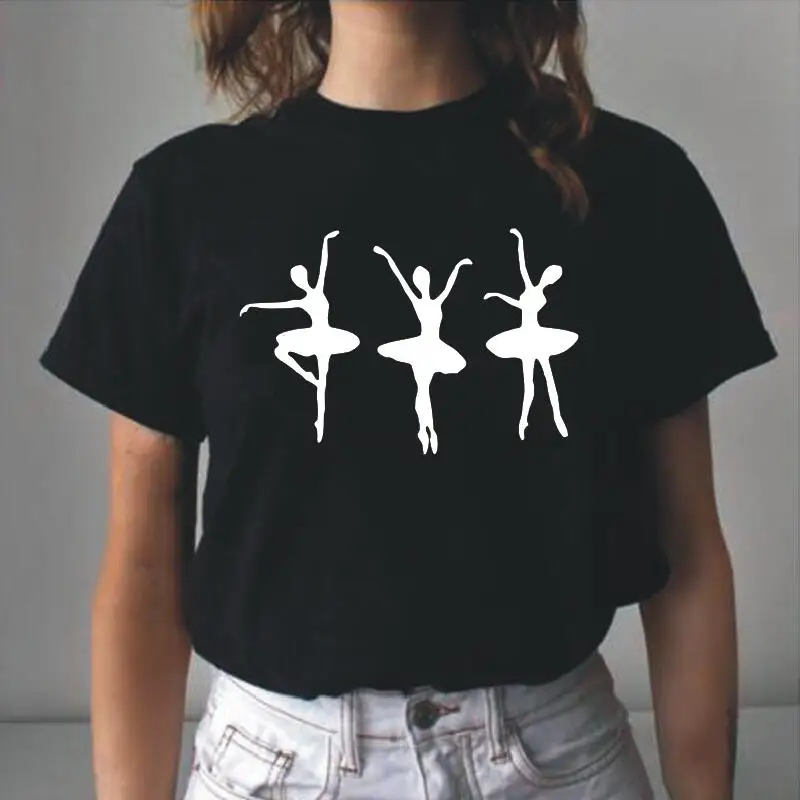 

Женские футболки с принтом балерины, модная летняя хлопковая футболка, Женская Повседневная футболка с коротким рукавом в стиле Харадзюку, ...