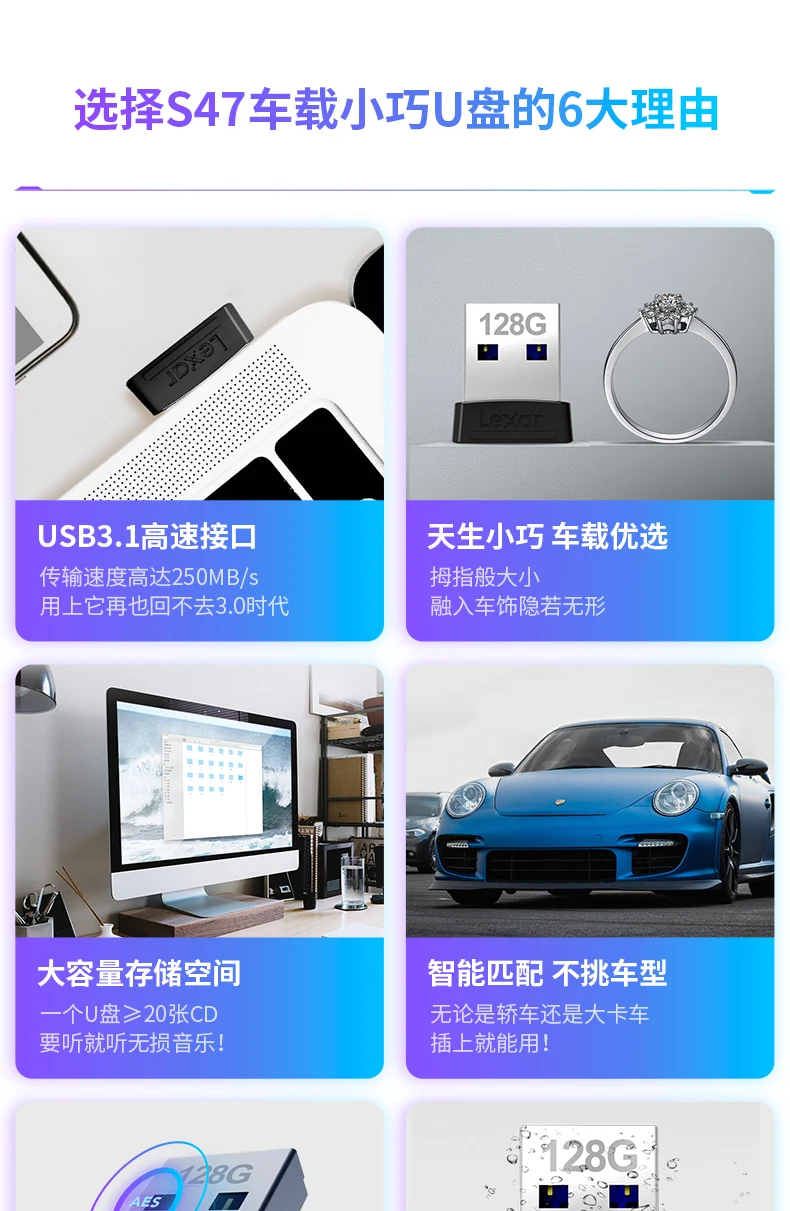 Lexar флеш-накопитель 64 ГБ мини USB флеш-накопитель 32 Гб 128 ГБ S47 USB3.0 флеш-накопитель USB флешка для ноутбука