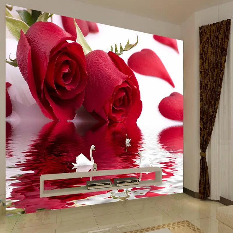Прямая поставка фото обои красивая Роза Лебедь вода отражение росписи ТВ диван