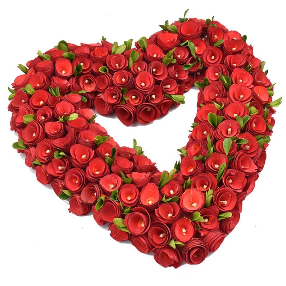 

Fake Flowers Simulation Red Rose Garland Artificial Home Decorations Wall Hanging Art Heart-Shaped Vintage Mother's Day Wreath
