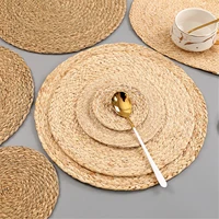 mats corn water grass handmade weave round coaster pad heat insulation placemat table decoration accessories wholesale mat 2022